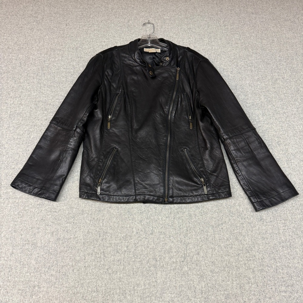 Michael Michael Kors Leather Moto Jacket XL Black Asymmetrical Zip Biker Coat